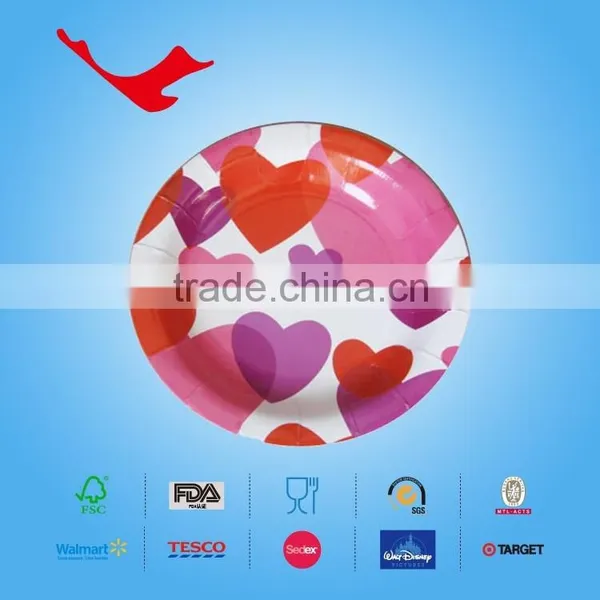 Valentine`s Day Round Printed Paper Plate for Fruit & Sweet