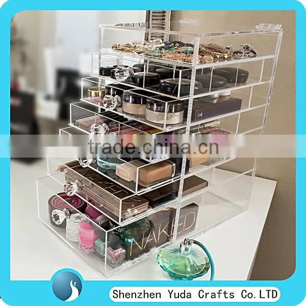 Deluxe Diamond Handle Clear Acrylic Makeup Organizer 5 6 7 Drawer Kardashian-style Storage Box Cube Case w Flip Top Quality photo-6