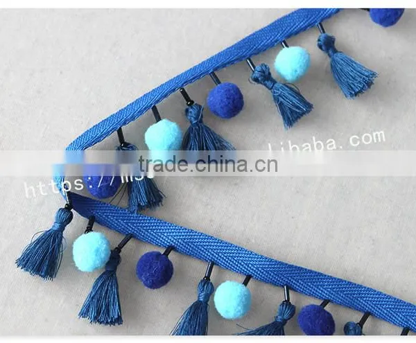 Newest Design Handmade 4.5cm Width Beaded Pompom Fringe Wholesales photo-4