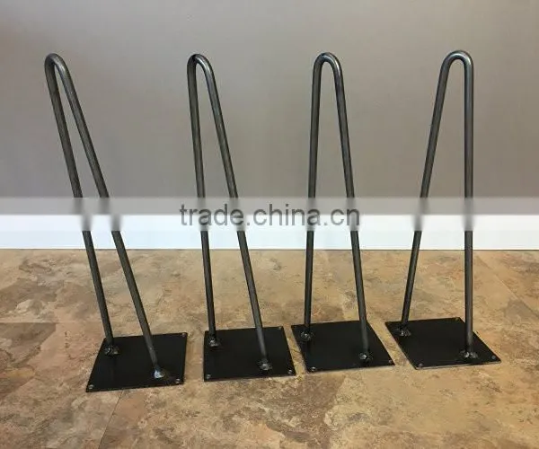 Black Powder Coated 28 Inch 2 Rod Iron Metal Hairpin Wood Table Leg photo-3