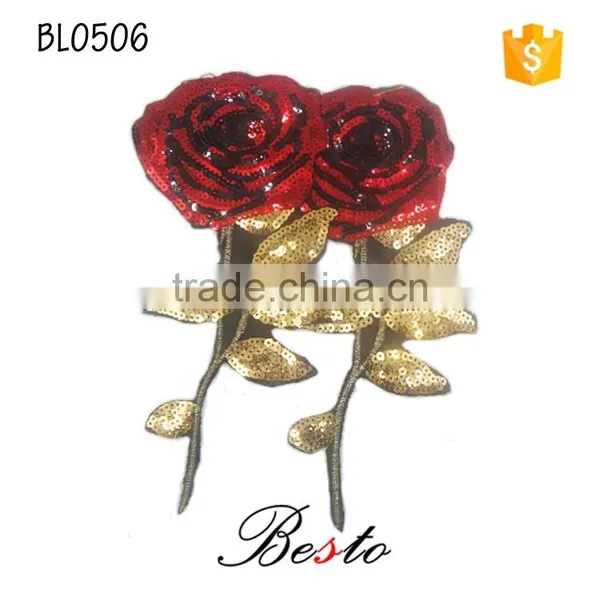 Wholesale Long Sequin Rose Flower Applique for Baby Dresses photo-2