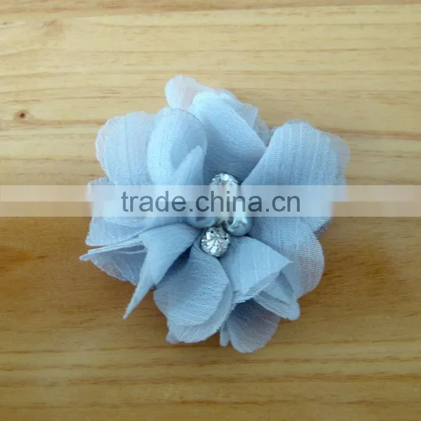 Fabric Chiffon Flower With Pearl Beads Rhinestone in Center for Kids Hair Accessories photo-5