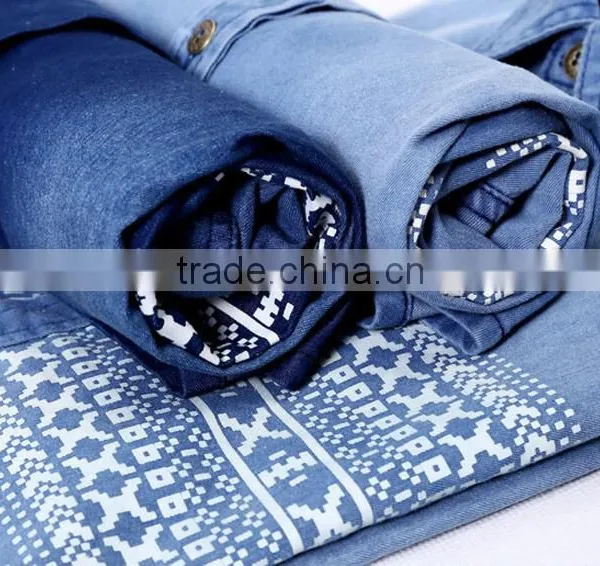 Men's Printed Denim Shirts Short Sleeve Denim Shirt For Men Washed Denim Casual Shirt photo-3