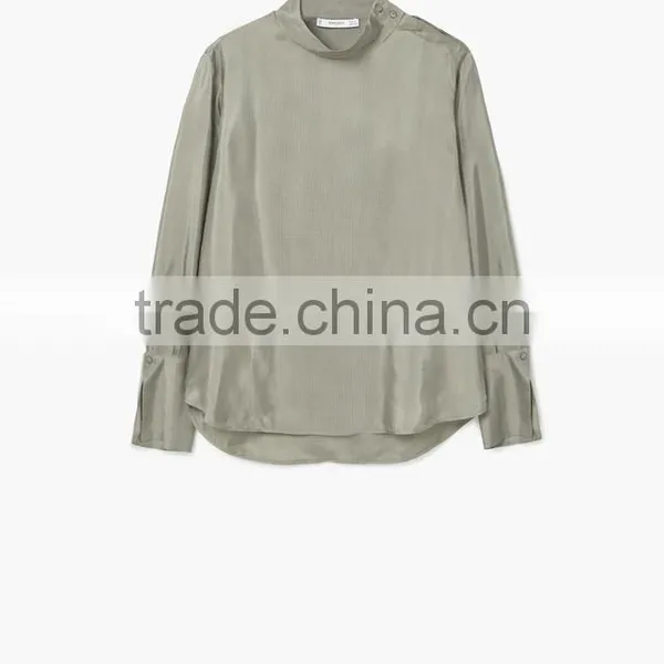 Autumn Women's Shirts Blouses 2017 100% Viscose Rounded Neck Long Sleeve Blouses photo-2