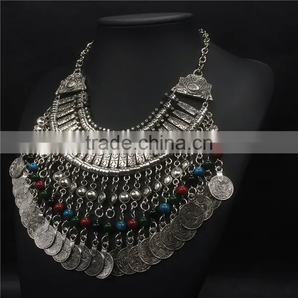 Multilayer Out Vintage Coins Color Beads Pendant Necklaces Jewelry for Women photo-2