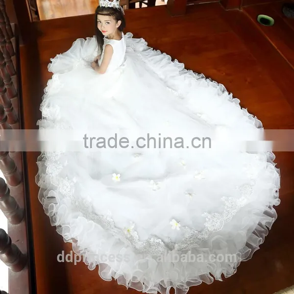 High Quality Lovely Lace Flower Girl Dress for Wedding Trailing White Wedding Gown photo-4