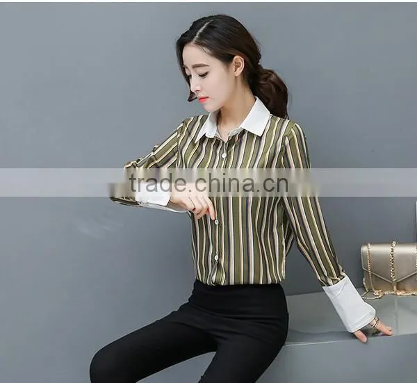 New Arrival Women's Loose Slim Long Sleeve Tops Striped Blouses Designs For Sale photo-6
