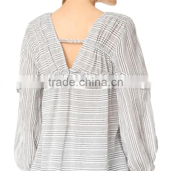 2017 OEM Femme Striped Gauze Tassel Girdle Holiday Blouses photo-4