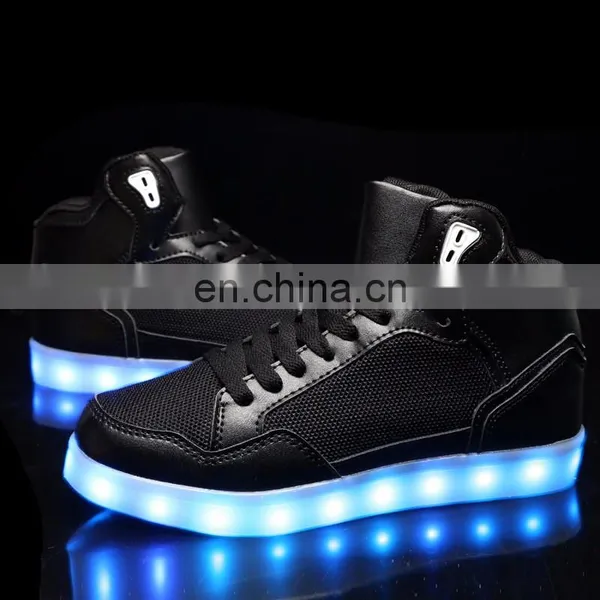 Latest Design Hot Sale High Shoes for Men PU+mesh Light Shoes Street Dance Luminous High Top LED Shoes Sneakers for Boys photo-5