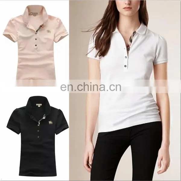 2016 Summer New Design Fitted Cardigan With Button Plain Pure Cotton Polo Shirt for Women