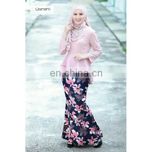 High Quality Women Muslim Dress Fashion Printed Design Elegant Baju Kurung Peplum photo-4