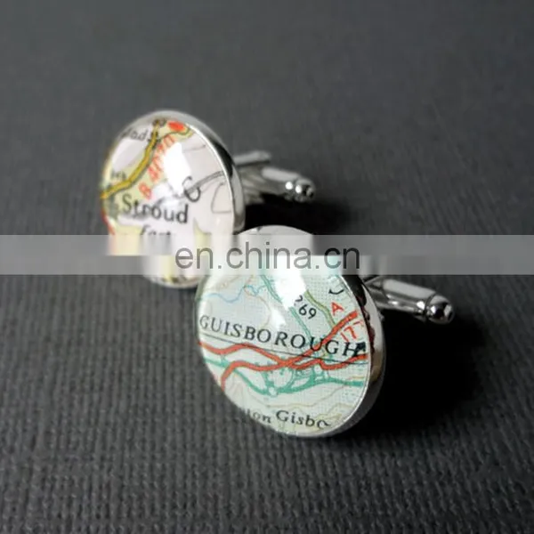 China Wholesale Silver Plating Metal Custom Photo Cufflink for Wedding Gifts