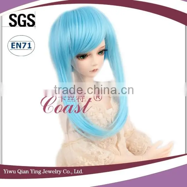 Middle Length Cutie Light Blue Straight Bjd Doll Wig photo-3