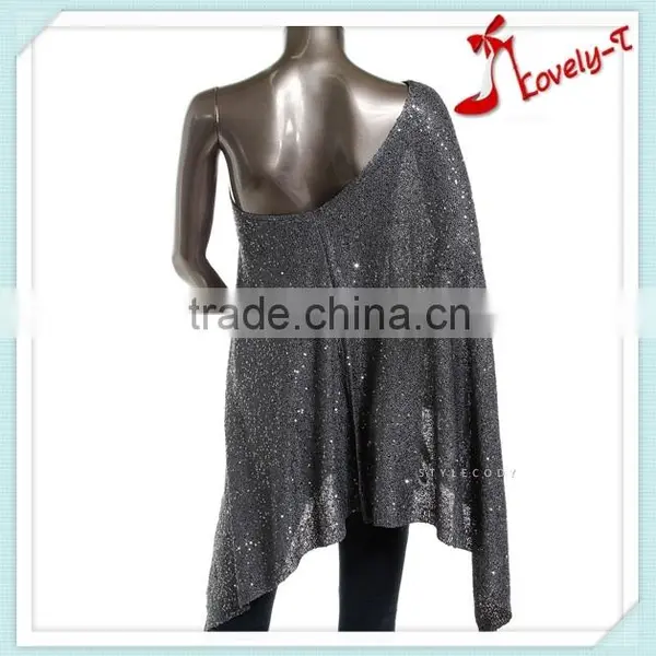 Latest Design Pull Over Crew Neck Fashion Sequined Women Poncho ,wholesale Ladies Poncho Sweater photo-2