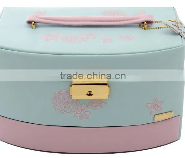 High Quality Leather Mirror Jewelry Box ,blue Mix Pink Designer Jewelry Travel Carry Box, Leather Hard Shell Jewelry Storage Box photo-2