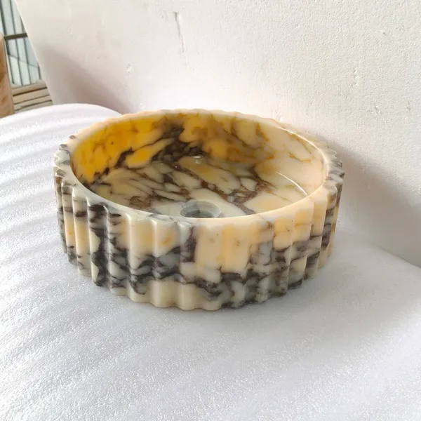 Modern Natural Calacatta Viola Violet Marble Stone Round Shape Countertop Bathroom Single Sink Vanity Wash Basin for Hotel Villa photo-2