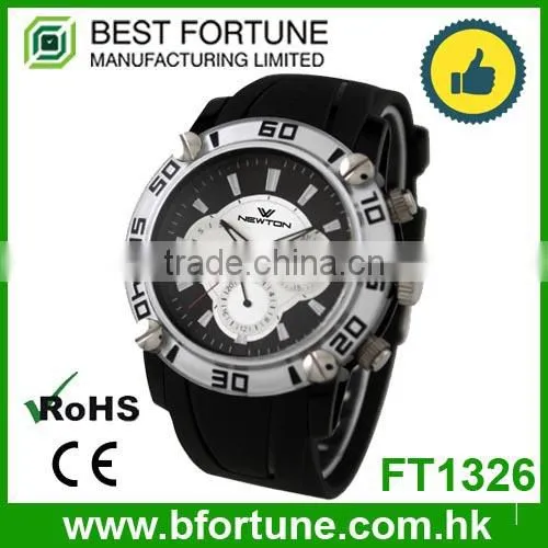 FT1326 Factory Price Stainless Steel Case Back Chrono Silicone Watchband Watch