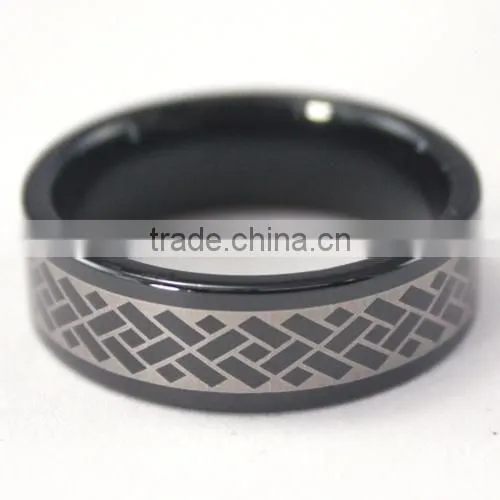 Low Cost Tungsten Finger Ring IPG Black Plating and Laser Engraved