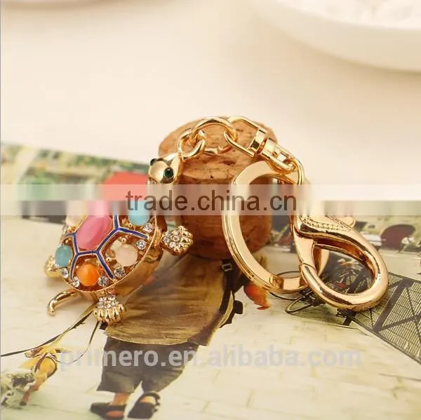 New Creative Gold Plated Animal Keychains Turtle Tortoise Keyrings Opal Key Jewelry photo-2