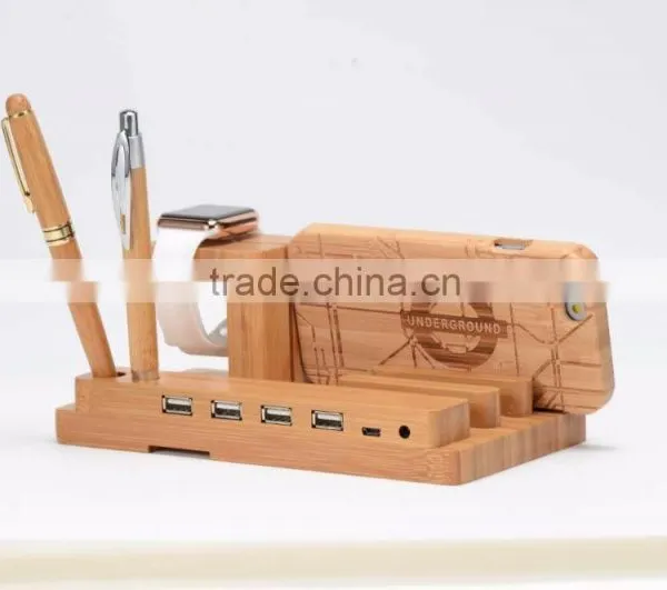 2016 Luxury Bamboo Material Stand Holder for Apple Watch Iphone photo-2