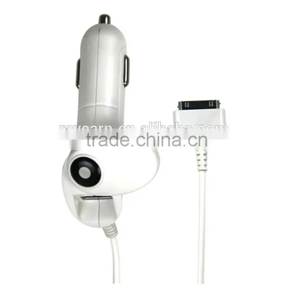 White Car Charger With Build-in Cable Connection Support for Lightening and Micor USB Port Car Charger photo-2