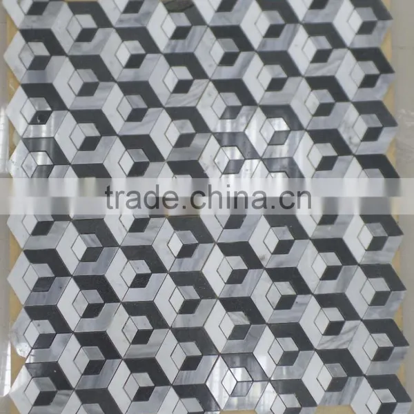 3D Marble Mosaic Tiles (Grey Basalt+Pure WHite Marble) photo-4