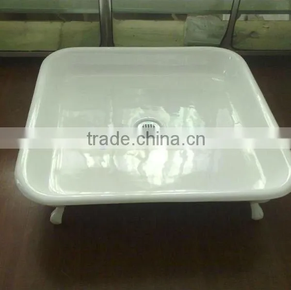 Square Enameled Cast Iron Shower Pan of Base With Clawfeet