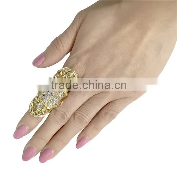 Bling Retro Silver Crystal Armor Knuckle Full Finger Long Ring photo-2
