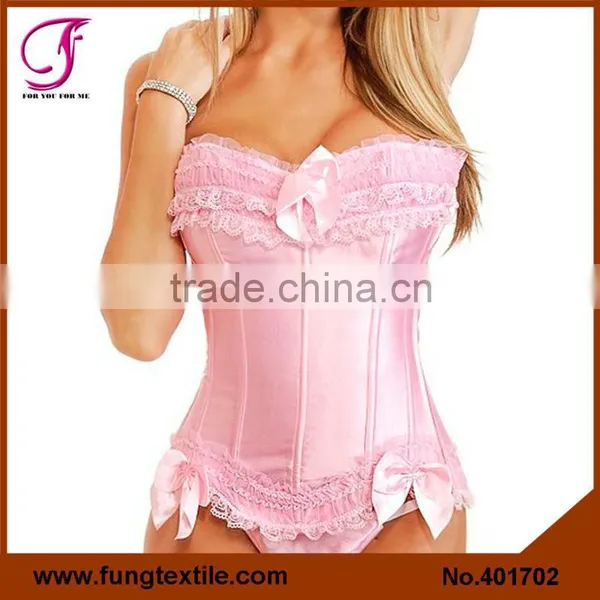 401705 Sexy Girls Lace Ribbon Satin Purple Corset photo-5