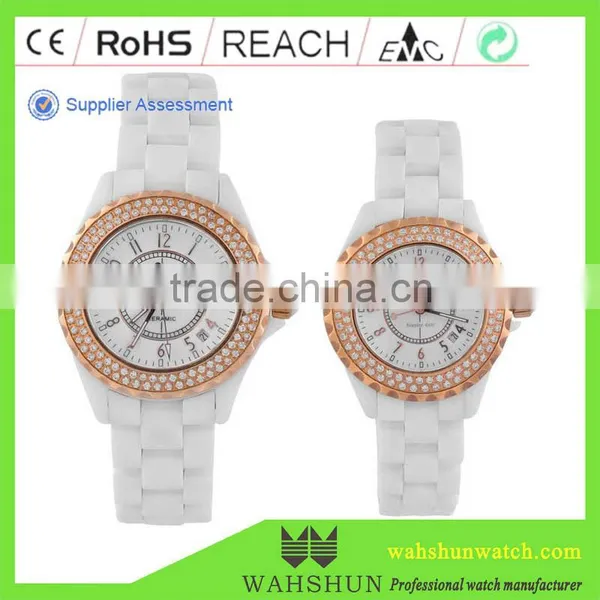 Women's Quartz Ceramic Watches 2 Rows Diamond Bezel Ladies Calendar Function/Roles xx Watch Handhand Watch for Girl photo-2
