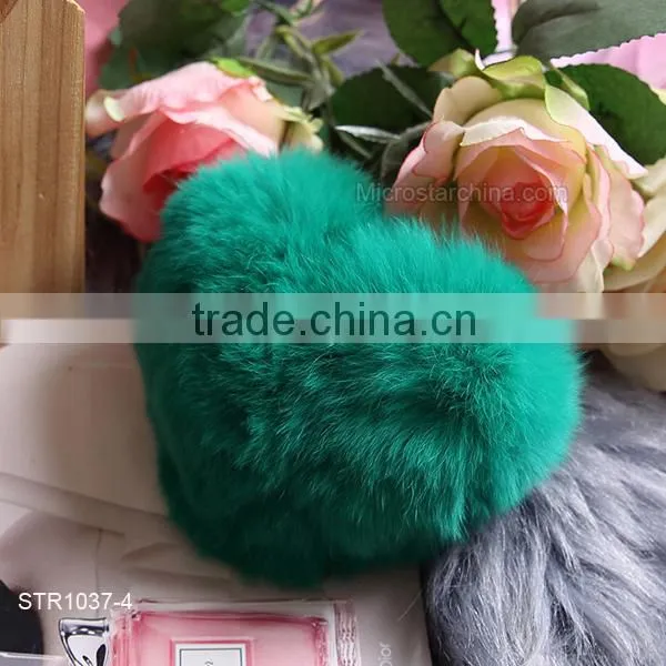 10cm Rabbit Fur Heart Shape Ball PomPom Cell Phone Car Fur Key Chain photo-5
