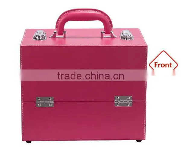 Women Beautiful Pink Pvc Material Lighted Makeup Case photo-2