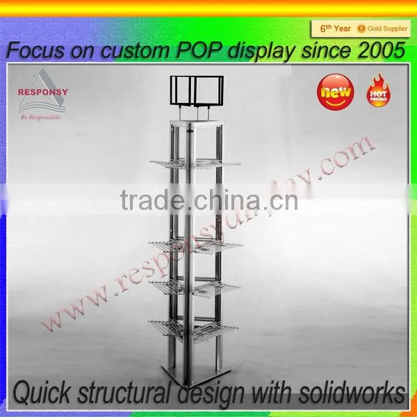 Free Standing Simple Design Metal or Wood Display Shelf With Hooks photo-2