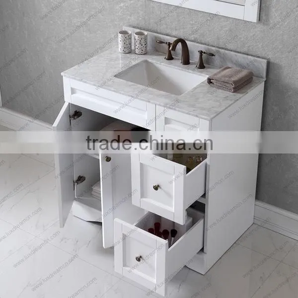 White Modern Wooden Base With White Carrara Marble Top Bathroom Vanity photo-5