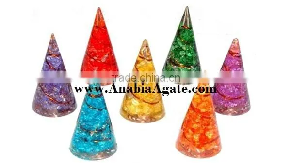 Dyed 7 Chakra Orgone Antenna With Copper Wire Wrapped Set photo-2
