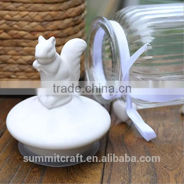 Glass Storage Jar With White Decorative Ceramic Squirrel Lid photo-3