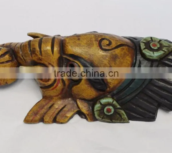 Hand Crafted Wooden Mask of Hindu Lord Ganesh Wall Hanging Made In Nepal photo-3