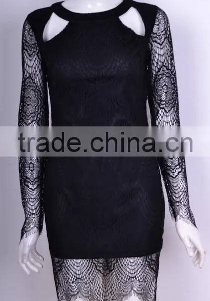 2015 Round Neck Long Sleeve Mini Lace Fashion Homecoming Dresses photo-2