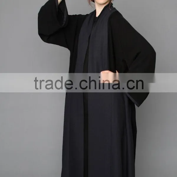 Guangzhou Wholesale Clothing OEM Islamic Clothing Black and Blue Midnight Open Abaya