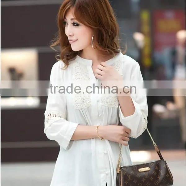 2015 Plus Size Women Clothing Ladies Slim 6XL Floral Lace Blouse Palace Three Quarter Sleeve Cardigan Shirt photo-2