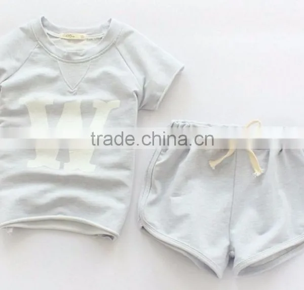 Wholesale Childrens Clothing Set W Alphabet Bamboo Cotton Short T-shirt With Hot Shorts 2pcs Suits for Girl photo-4