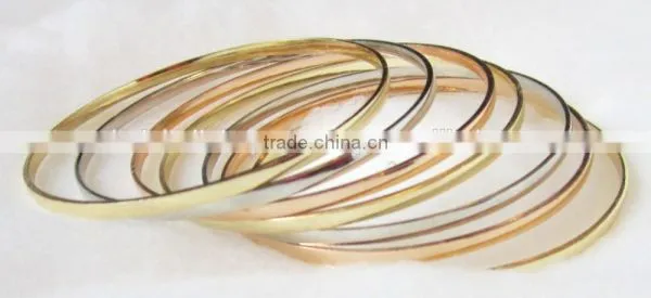 3 Tone Silver Rose Gold Yellow GOLD PLATED 7 Bangle Set SEMANARIO BANGLES 3 mm photo-3