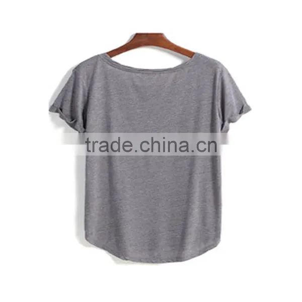 Dongguan Ladies T-shirt Short Sleeve Round Neck Pure Color Grey T-shirt for Ladies photo-2