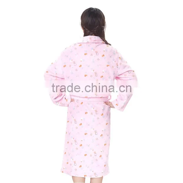 Adult 100% Polyester Coral Fleece Women Robe/ Bathrobe/Gown/ Bath Robe photo-3