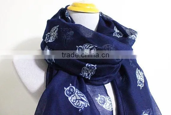 Navy Owl Infinity Scarf Chunky White Owl Scarf Gray and White Owl Print Infinity Scarf Loop Scarf photo-3