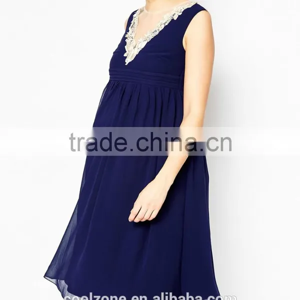 2015 Fashion Sleeveless Embrodiery Neck Chiffon Dress for Maternity Clothes photo-4