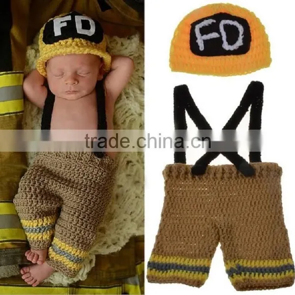 Newborn Baby Firefighter Fireman Red Hat Outfit, 2 pc Red Pant Set W/Suspenders, Photography Prop photo-2