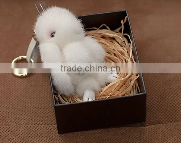 Mink Fur Rabbit Shape Key Chain Different Colors Fur Ball Keychain for Girl's Bag photo-3