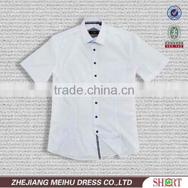 2017 Latest White Short Sleeve Contrast Color 100% Cotton Slim Fit Men Shirt photo-2