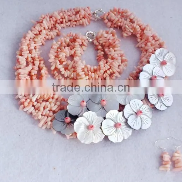 Amazzing Styles!!! Fashionable Light Pink Coral and Shell Flower Jewelry Set photo-3